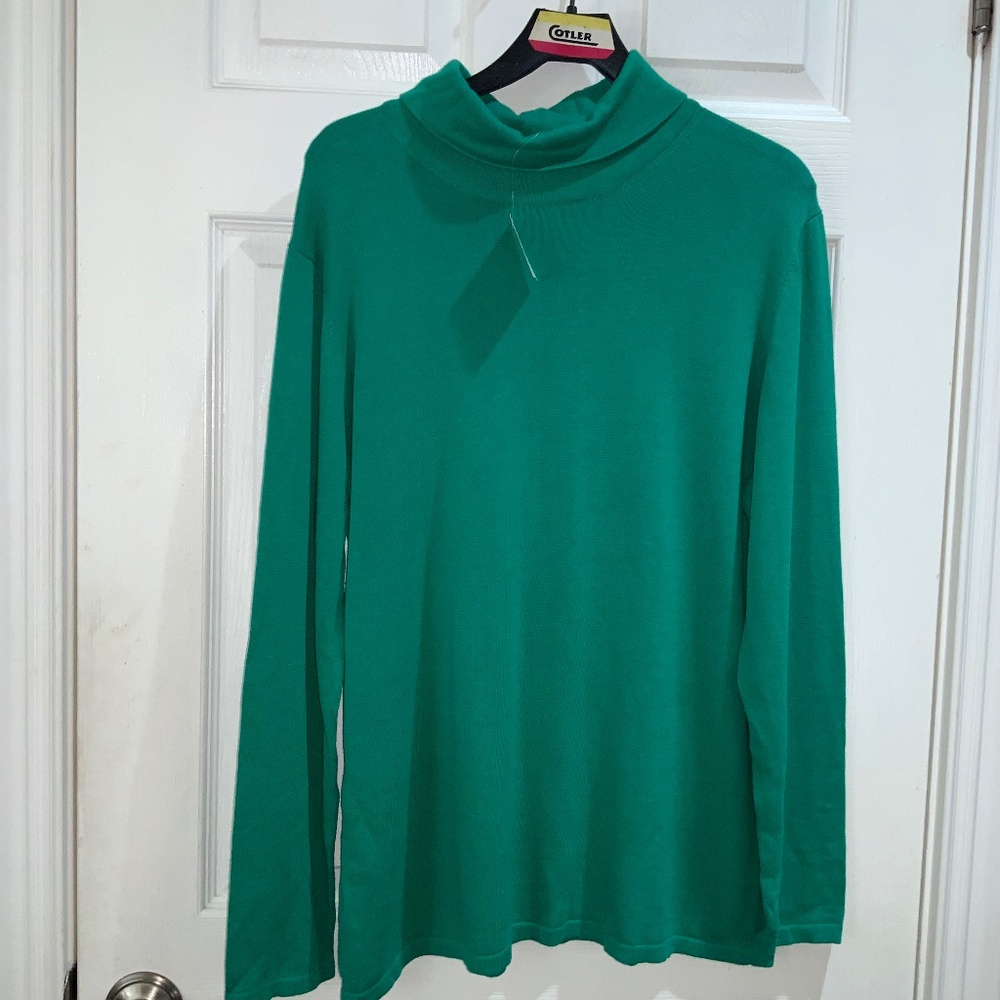 J. Jill malachite green cotton turtleneck Sz XL long sleeve New